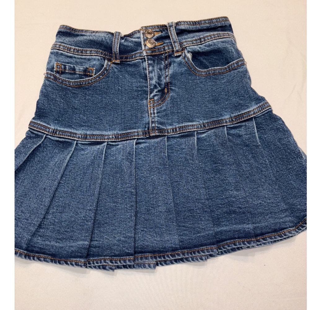 Wild Fable Girls Denim Pleated Mini Skirt Medium Wash Blue Size 00